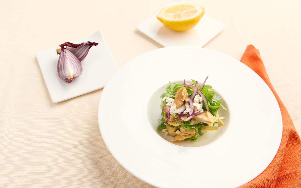 Insalata di carciofi con gambo, rucola e feta Zuccato