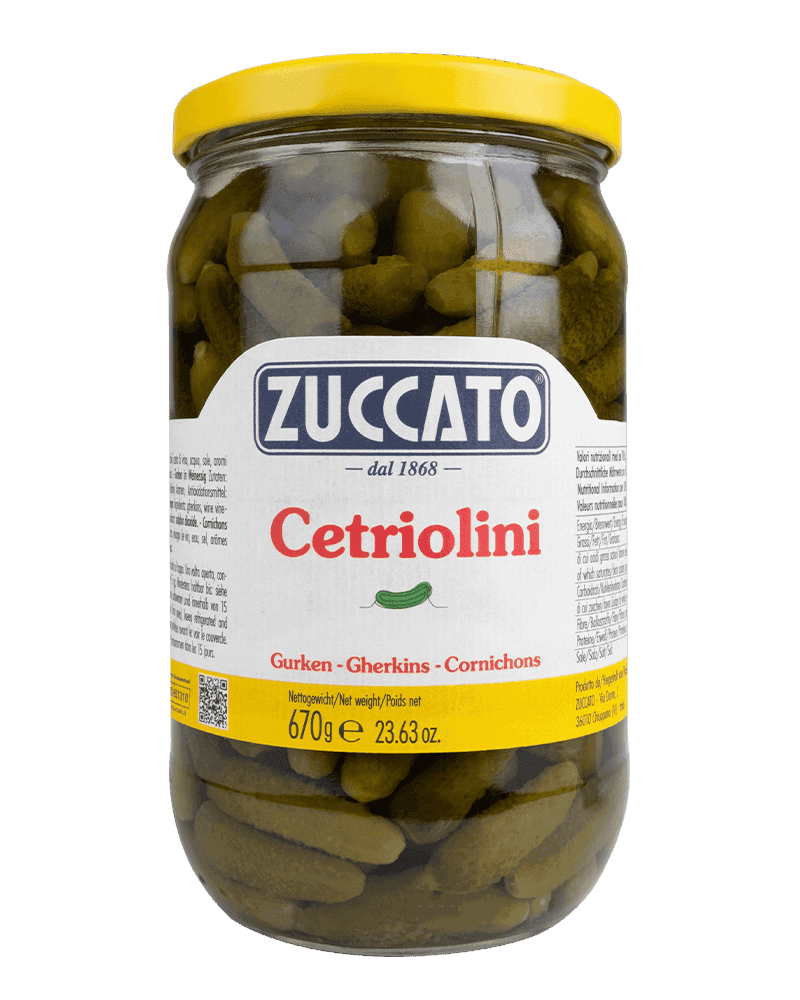 Cetriolini aceto 250/300 pz/kg 720ML Zuccato — 720 ml vetro