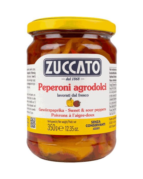 Peperoni agrodolci strisce 370ML Zuccato — 370 ml vetro