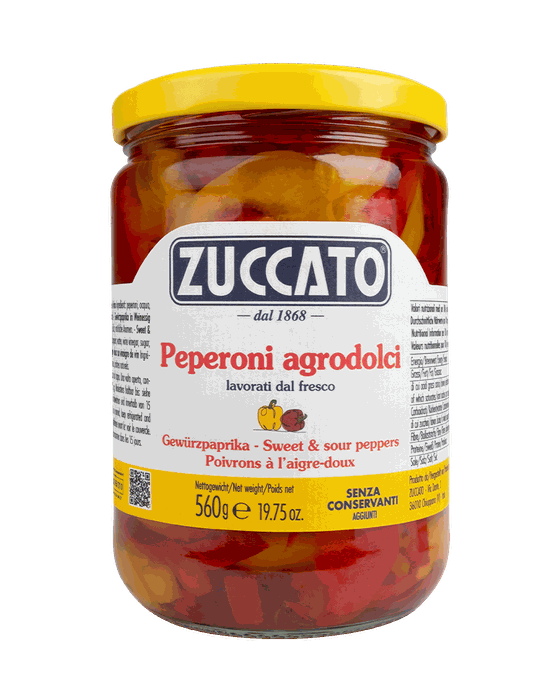 Peperoni agrodolci strisce 580ML Zuccato — 580 ml vetro