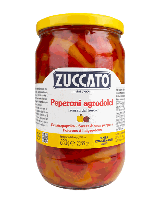 Peperoni agrodolci strisce 720ML Zuccato — 720 ml vetro