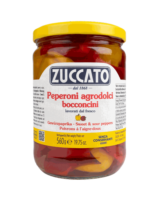 Peperoni agrodolci a bocconcini 580ML Zuccato — 580 ml vetro