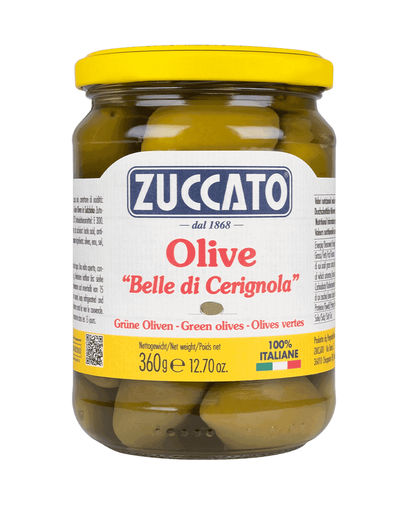 Olive Belle di Cerignola 110/130 pz/kg 370ML Zuccato — 370 ml vetro