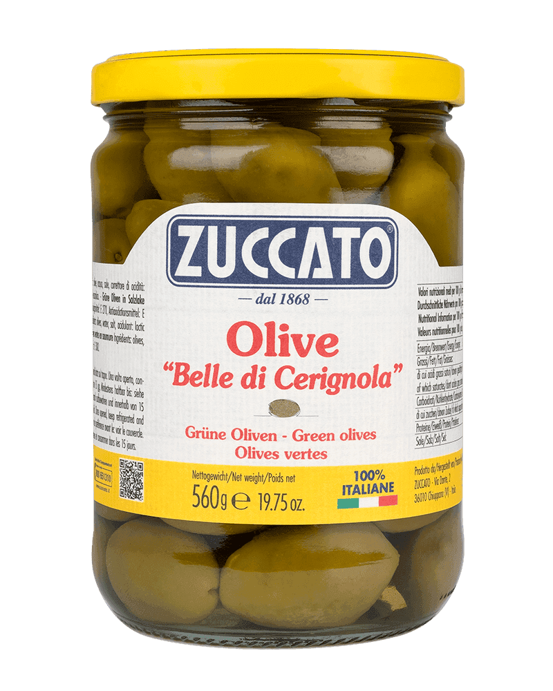 Olive Belle di Cerignola 90/100 pz/kg 580ML Zuccato — 580 ml vetro
