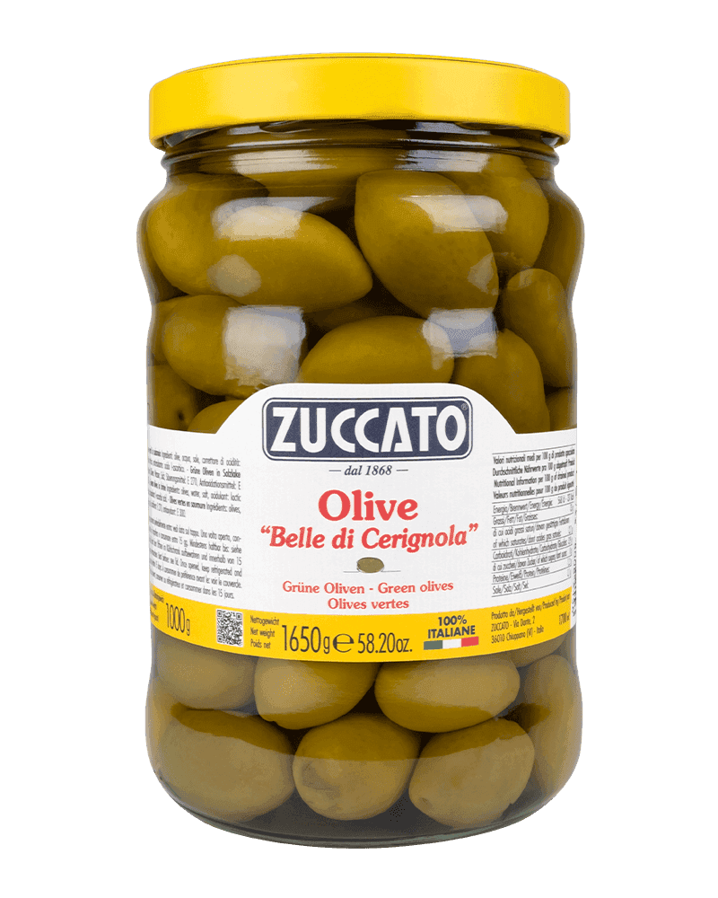 Olive Belle di Cerignola 80/90 pz/kg 1700ML Zuccato — 1700 ml vetro