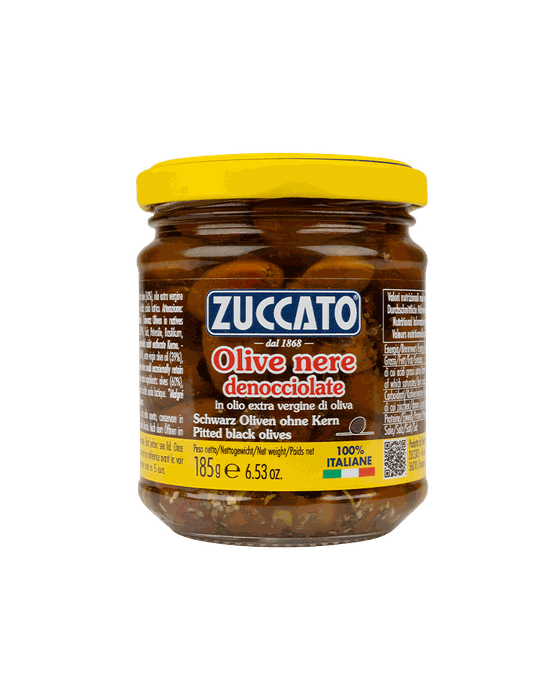 Olive nere denocciolate in olio extra-vergine di oliva 212ML Zuccato — 212 ml vetro