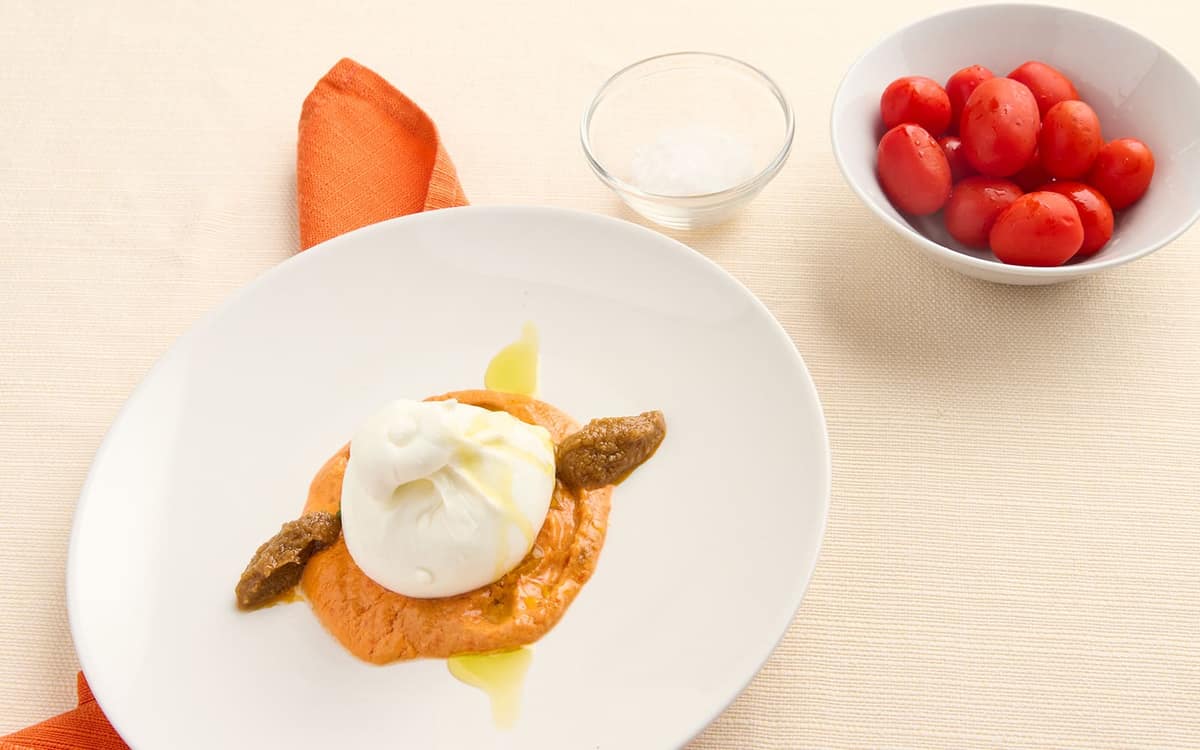 Burrata con pesto di melanzane Zuccato