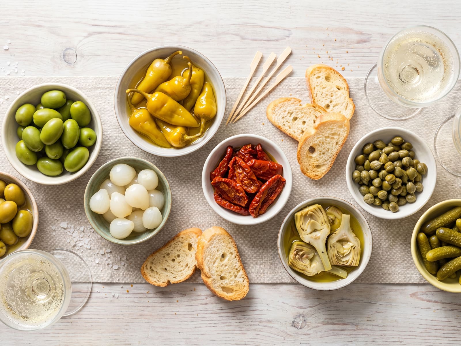 Aperitivo italiano con olive, cetriolini, capperi e cipolline Zuccato