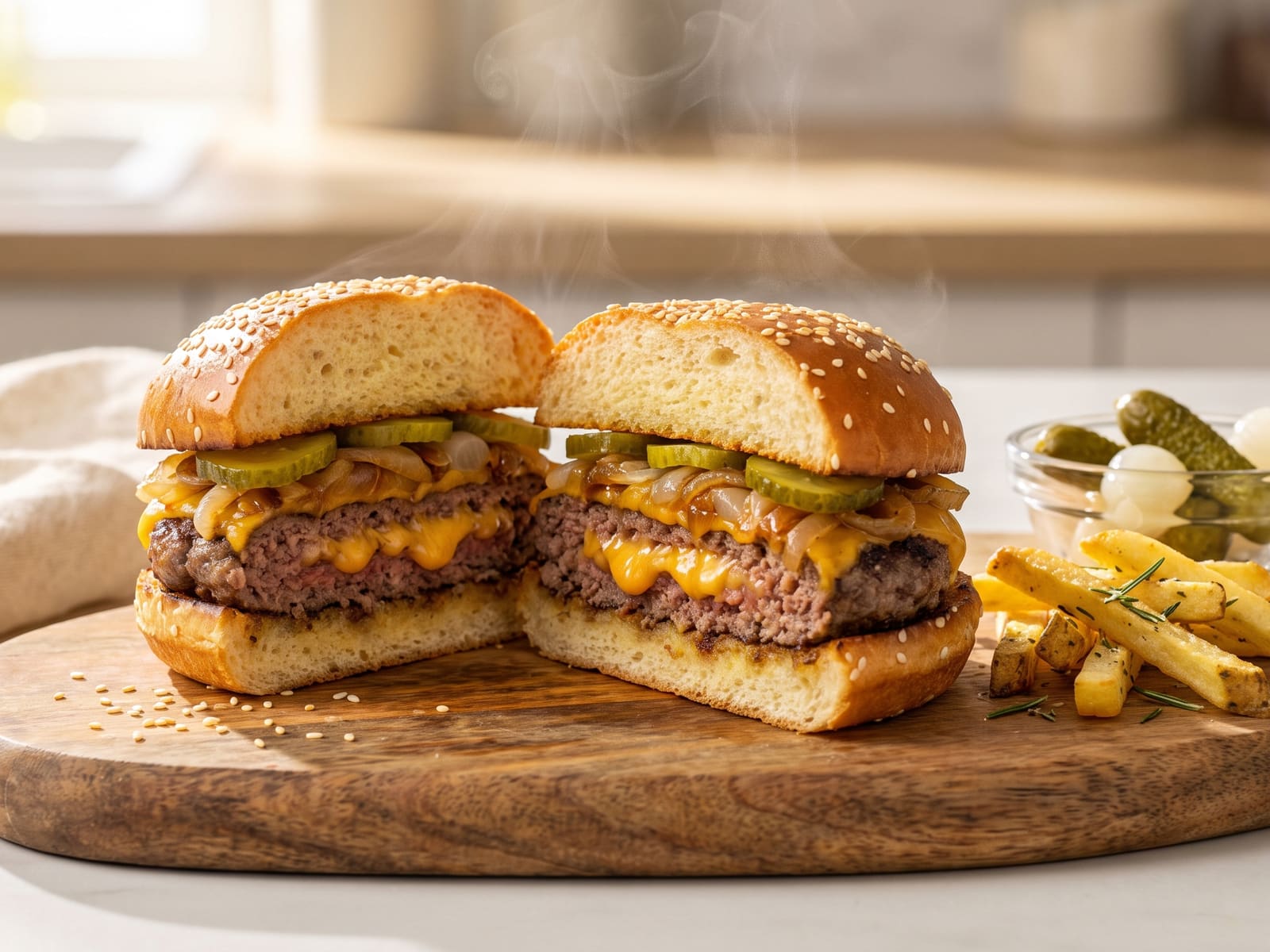 Smash burger con cipolline borettane e cetriolini Zuccato